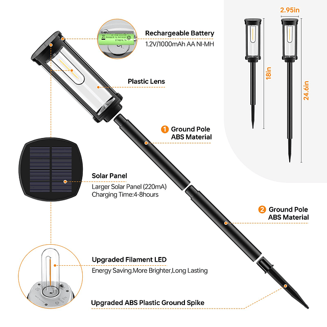 Luces solares para caminos al aire libre, paquete de 6 luces