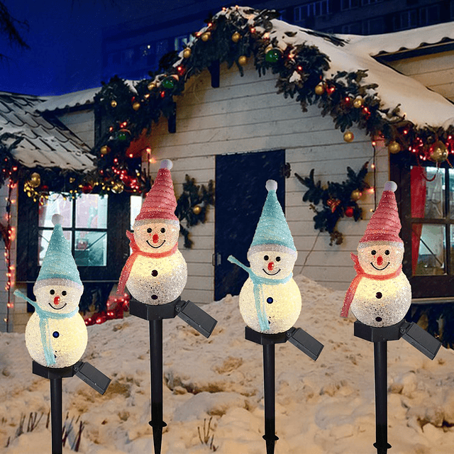 Paquete de 2 luces solares de Navidad de muñeco de nieve par