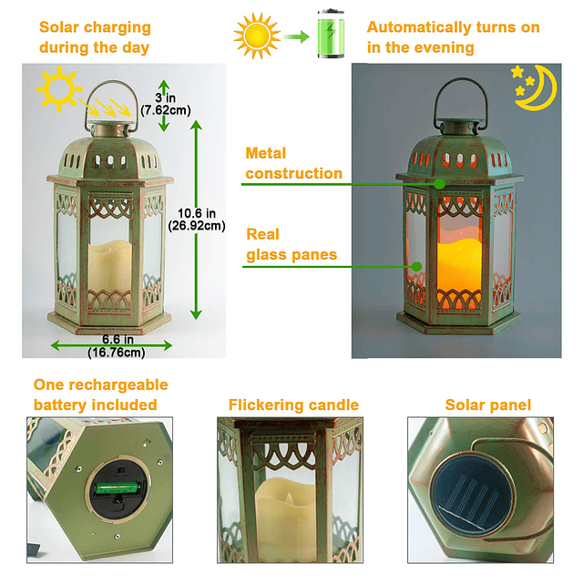 Linternas solares, paquete de 2 luces solares colgantes verd