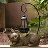 Estatua solar de jardín de gato con linterna, figura de gato