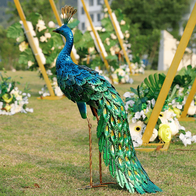 Estatua de pavo real solar al aire libre decoración de jardí