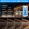 Luces de cortina solares mejoradas 20 * 10 pies 600LED Luz d