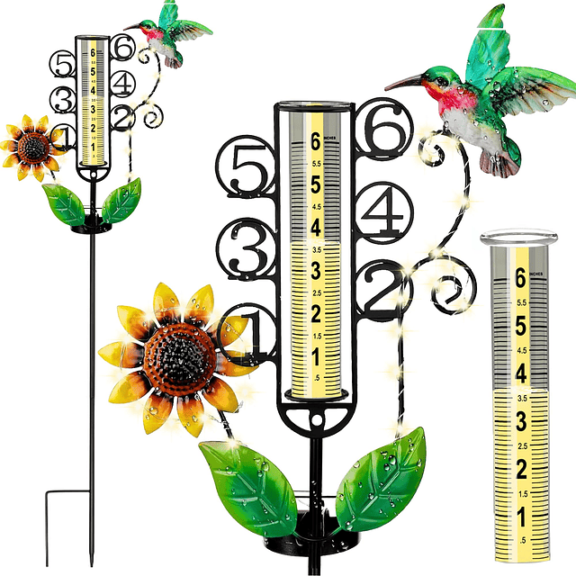 Medidor de lluvia para exteriores, hoja de flor de colibrí d