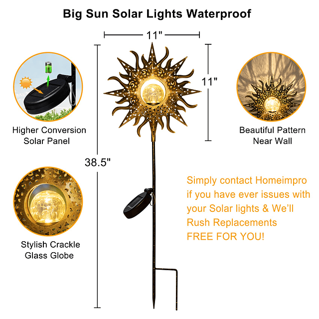 Luces solares para jardín al aire libre, luces de estaca de