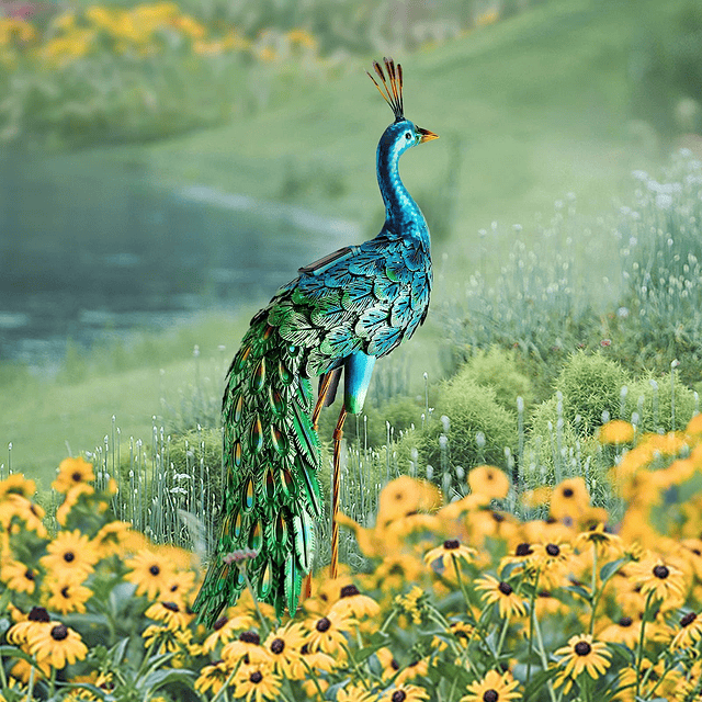 Estatua de pavo real solar al aire libre decoración de jardí