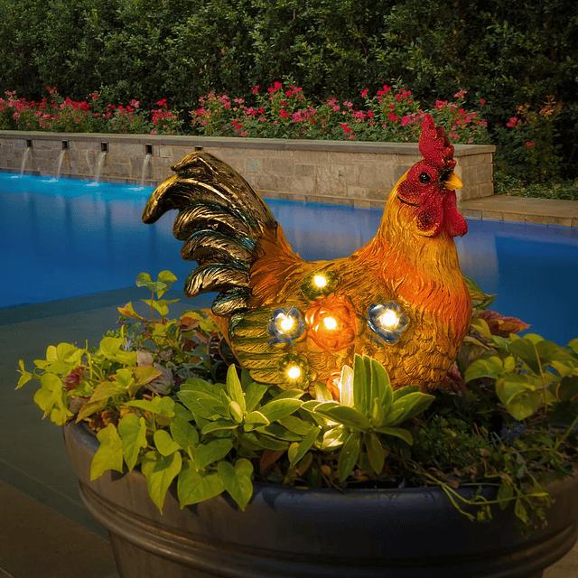 Jardín Decoración al aire libre Luz solar Pollo Gallo Decora