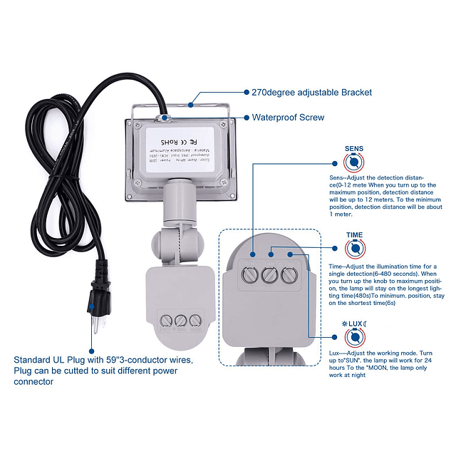 Luces de inundación con sensor de movimiento para exteriores