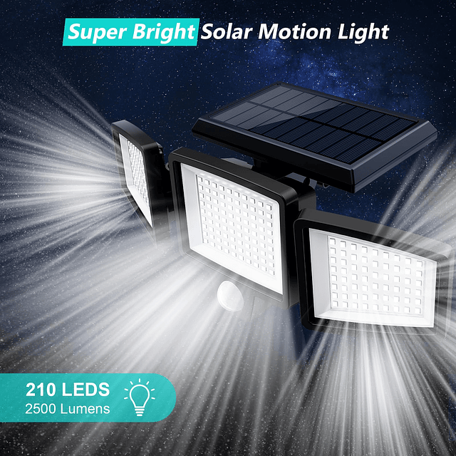 Luces solares para exteriores 2500 lm, 210 luces LED de segu