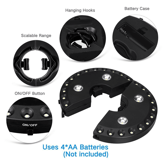 Luz para sombrilla de patio, 3 modos de brillo, inalámbrica,