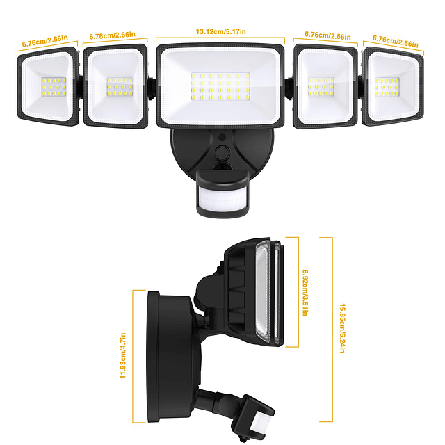 5 cabezales 55 W LED luces de seguridad sensor de movimiento