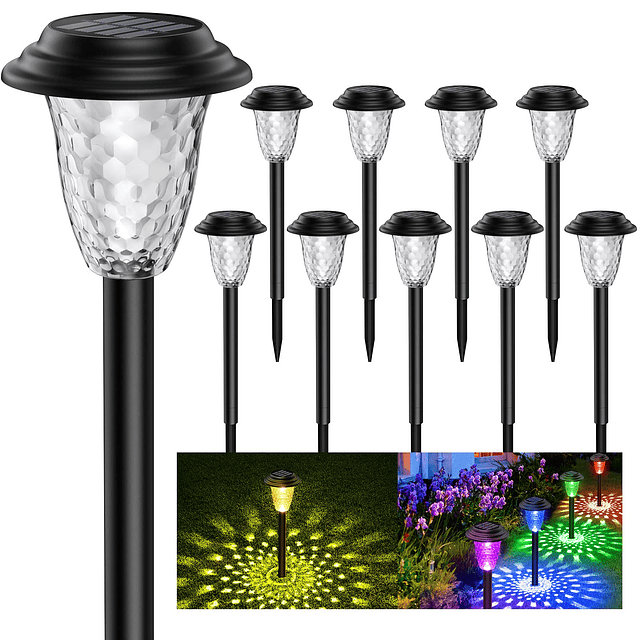 Paquete de 4 luces solares para jardín + paquete de 10 luces