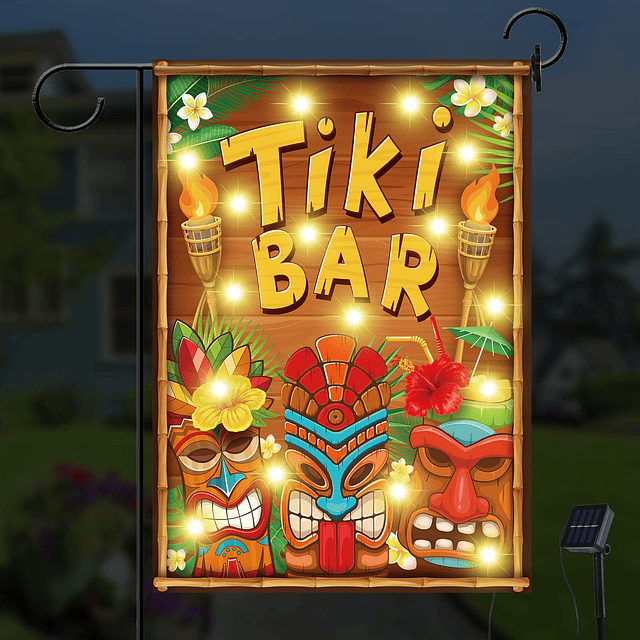 Tiki Bandera de jardín de 12.0 x 18.0 in, bandera iluminada