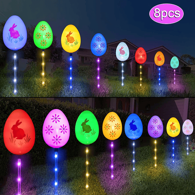 Paquete de 8 luces solares de estaca de huevo de Pascua para