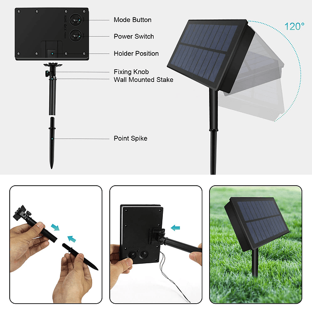 Cadena de luces de red con energía solar, luz de red navideñ