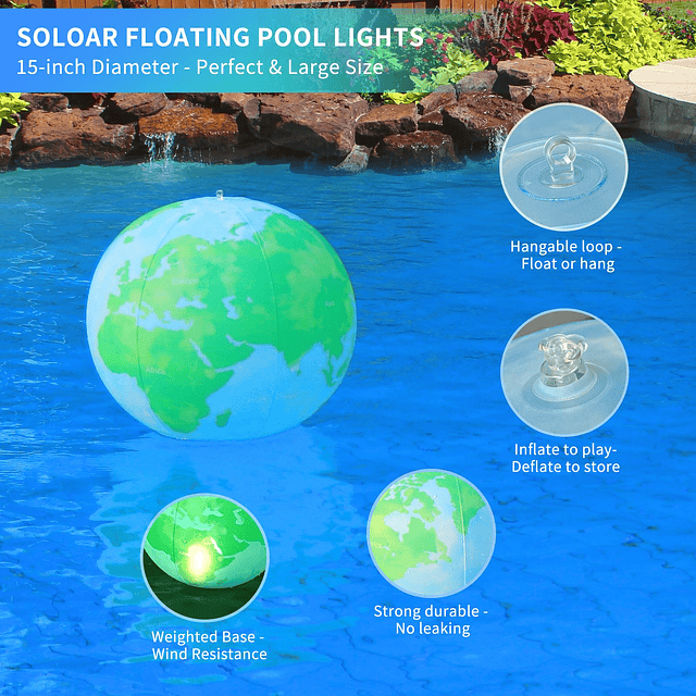 Luces flotantes para piscina con energía solar de 15 pulgada