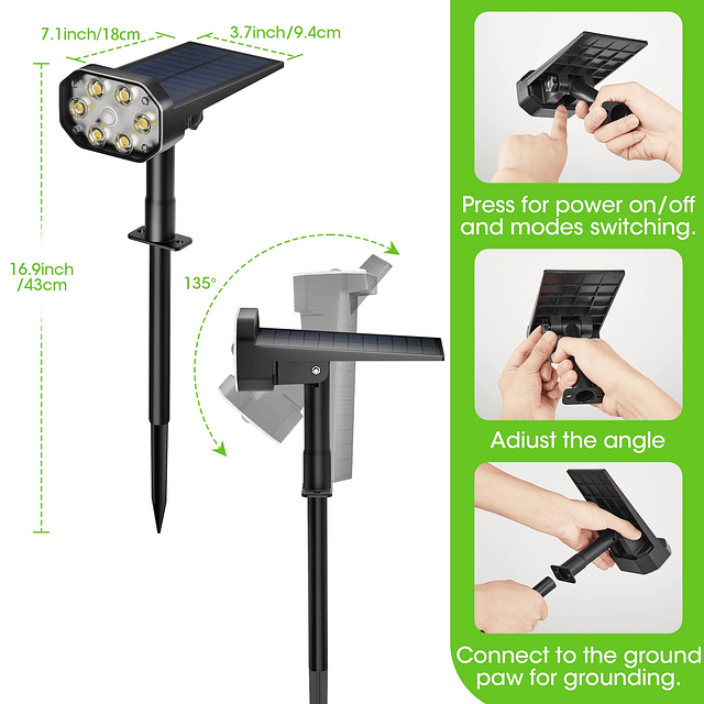 Focos solares para el suelo, sensor de movimiento para exter