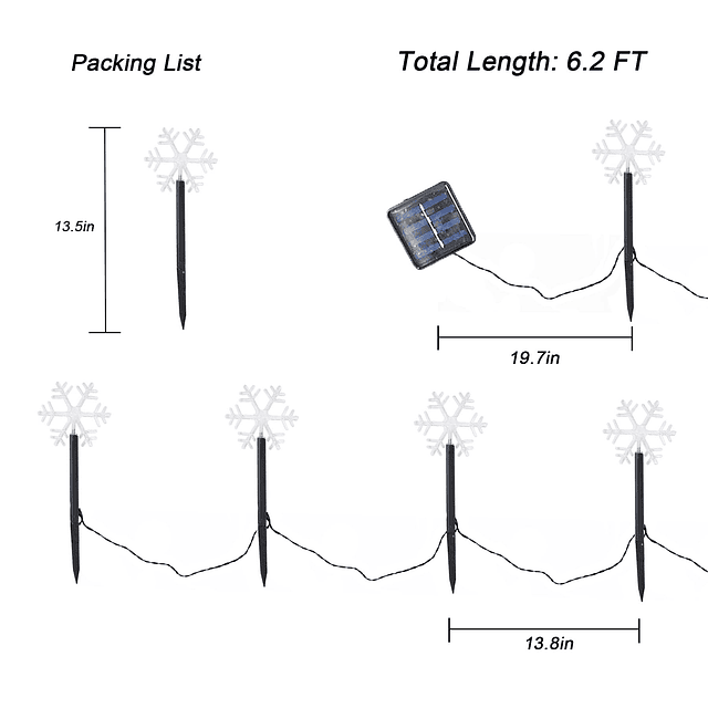 Luz LED de camino de copo de nieve con energía solar e imper