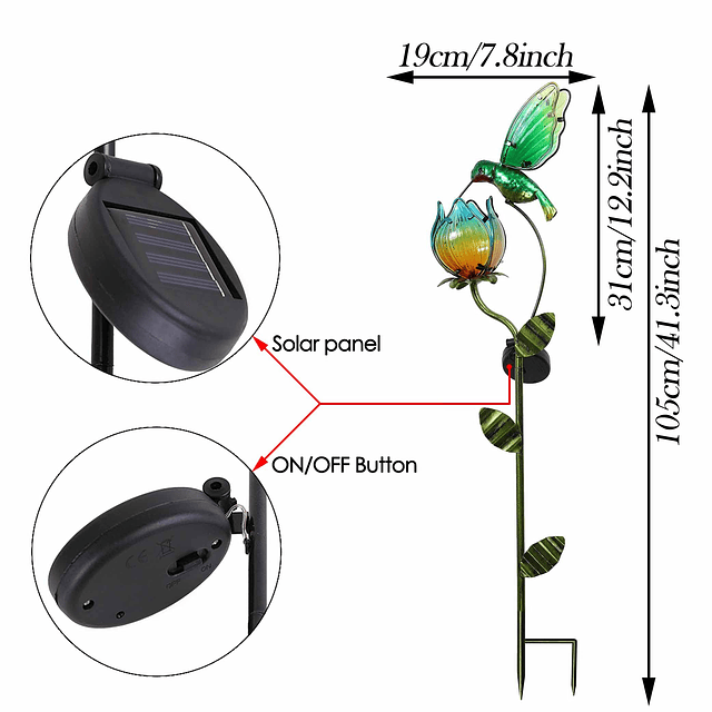 Luz solar para exteriores con camino de pájaros y flores de