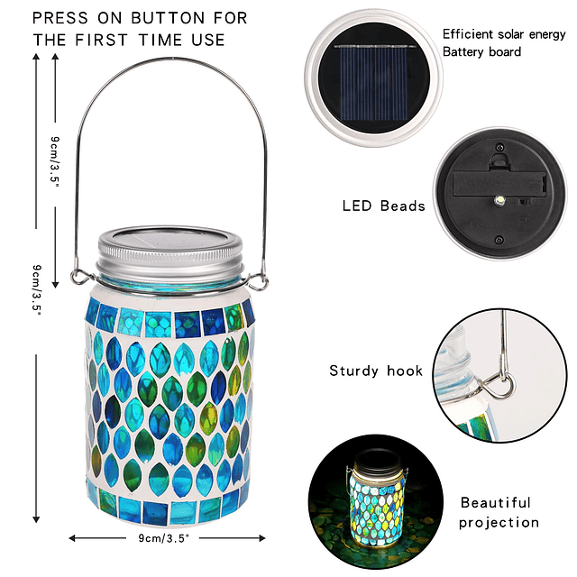 Bola de Vidrio de Mosaico Solar Colgante Linterna con energí