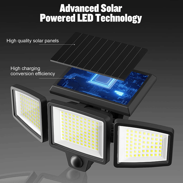 Luces solares con sensor de movimiento para exteriores IP65,