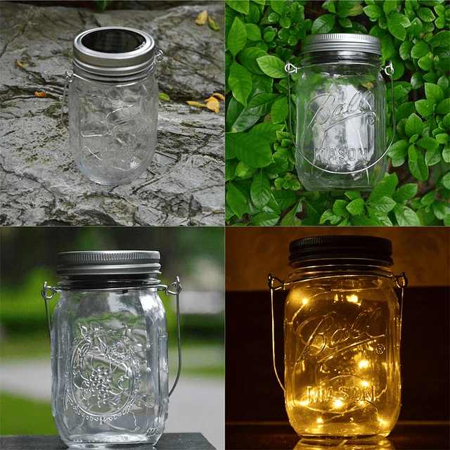 CHBKT Paquete de 4 Luces Solares para Tarros Mason Jar/Mango