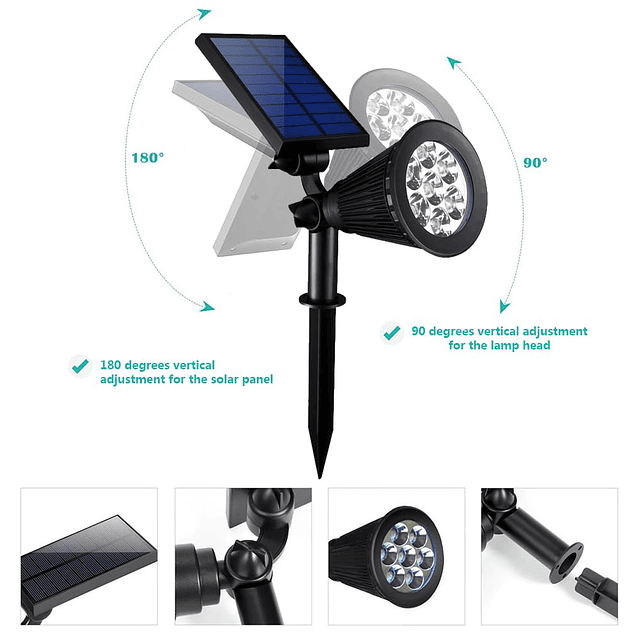 Luces solares para exteriores, 7 LED IP67, impermeables, luc