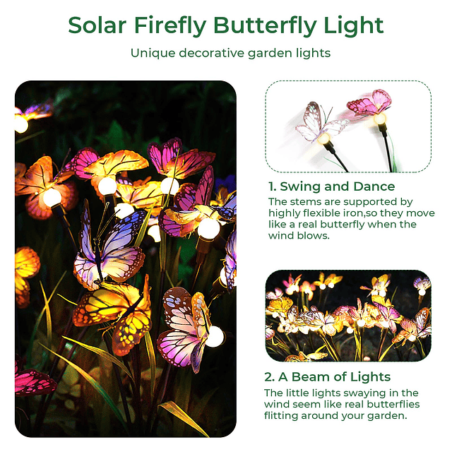 Dos racimos de mariposas y un total de 16 luces LED solares