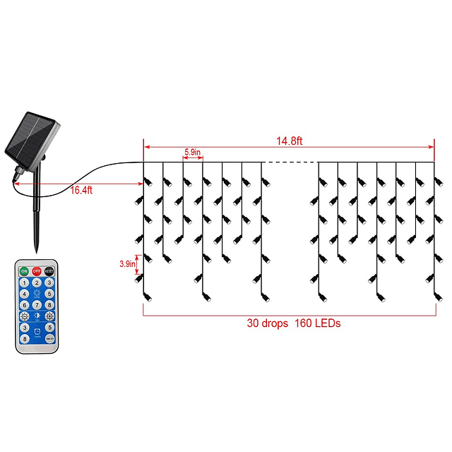 Luces navideñas para exteriores, luces solares de carámbano,