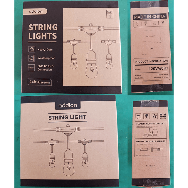 Cadena de luces para exteriores de 24 pies, de grado comerci