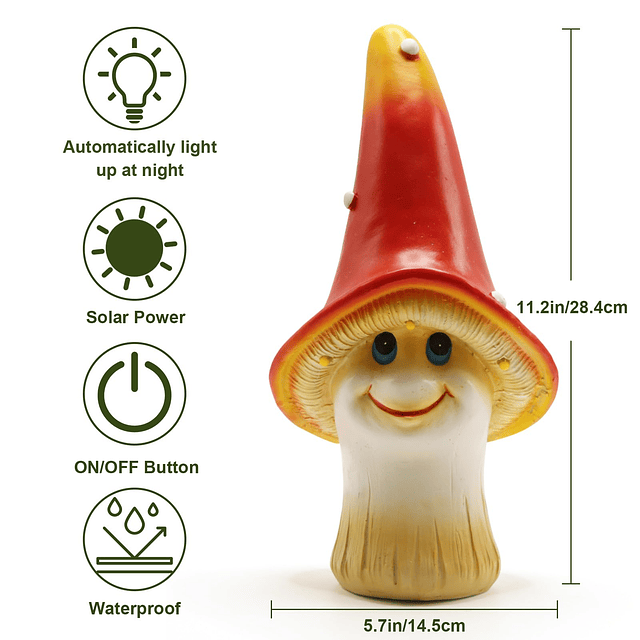 Estatuas de jardín con decoración de setas de 13.0 in con lu