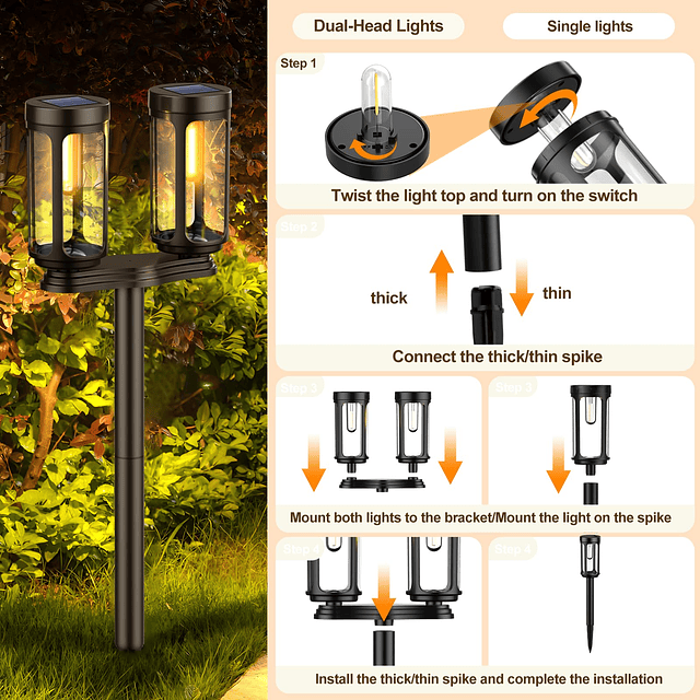 Luces solares para caminos, luces solares de doble cabeza, i