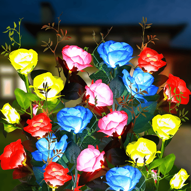 8 piezas de luces solares de flores de rosas, luces LED de f