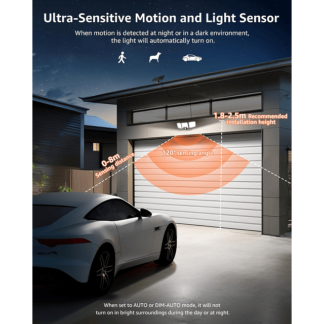 Luces solares de seguridad para exteriores, sensor de movimi