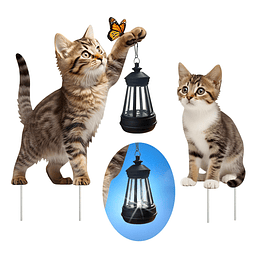 Estaca de metal para gatos con luz solar para exteriores, es