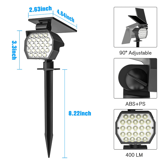 Focos solares para exteriores, 23 LED, iluminación de paisaj