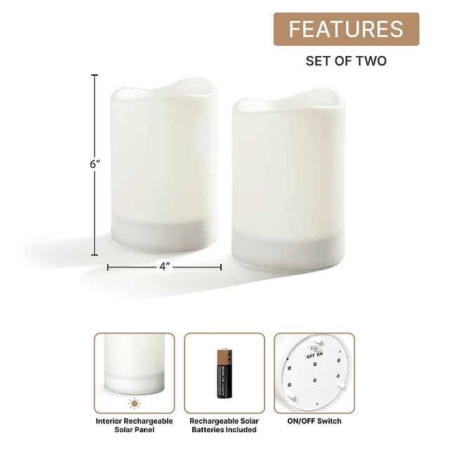 Velas solares para exteriores, paquete de 2 velas de pilar s