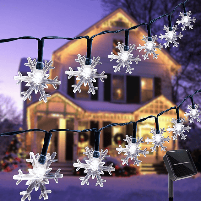 Cadena de luces solares con forma de copo de nieve, 100 LED,