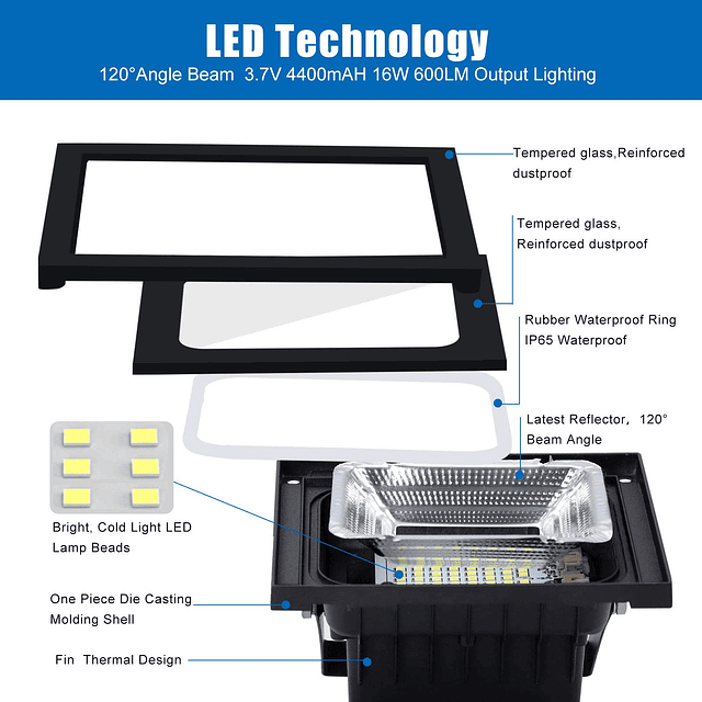 Focos solares con control remoto para exteriores, 10 W, 13,6