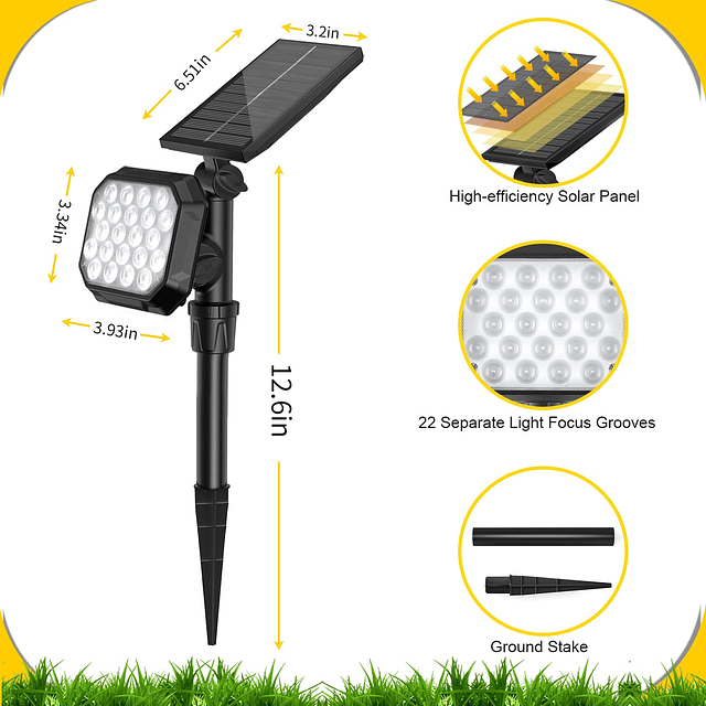 Focos solares para exteriores, 22 LED, 700 lúmenes, luces de