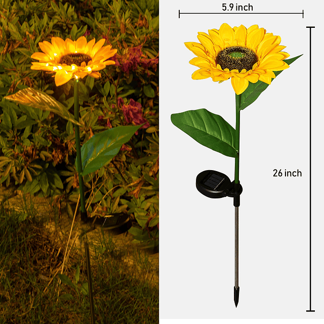 Girasol Forma Solar LED Luces 2 Pack Jardín Impermeable Deco