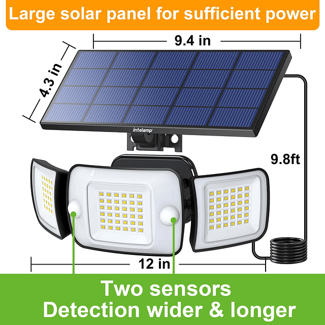 Luces solares de inundación para exteriores, sensor de movim