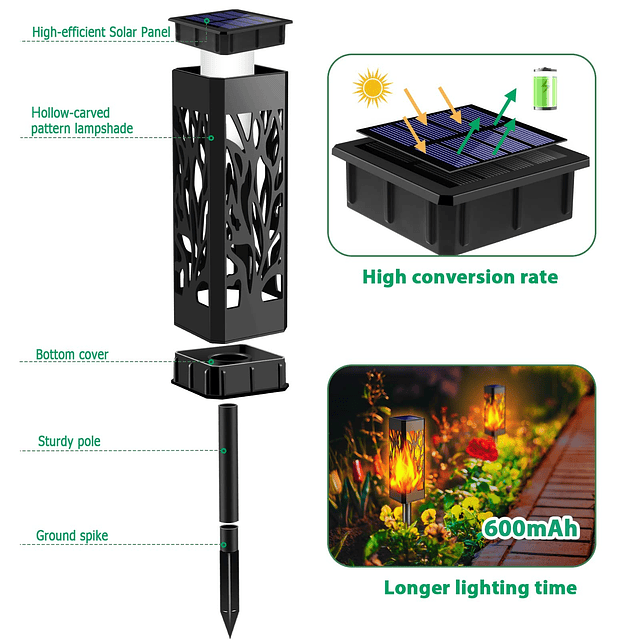 Luces solares Linterna solar de llama parpadeante de metal c