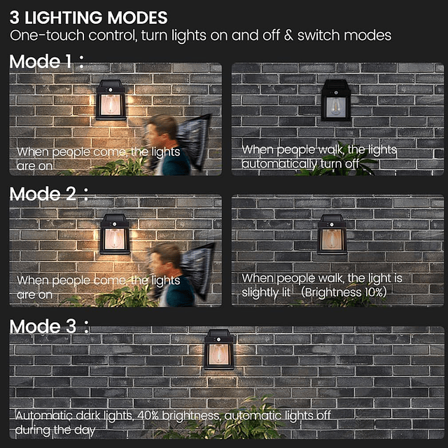 4 luces solares para valla con sensor de movimiento, luces p