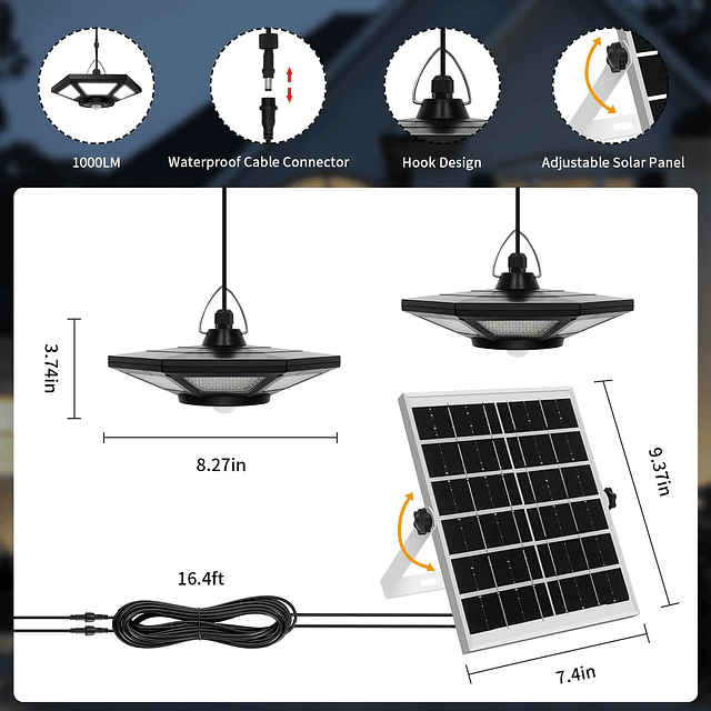 Paquete de luces solares de doble cabezal y luz solar de 180