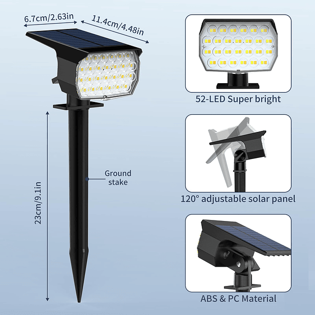 Focos solares para exteriores, paquete de 12, 52 LED/3 color