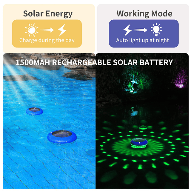 Luces solares flotantes para piscina RGB que cambian de colo