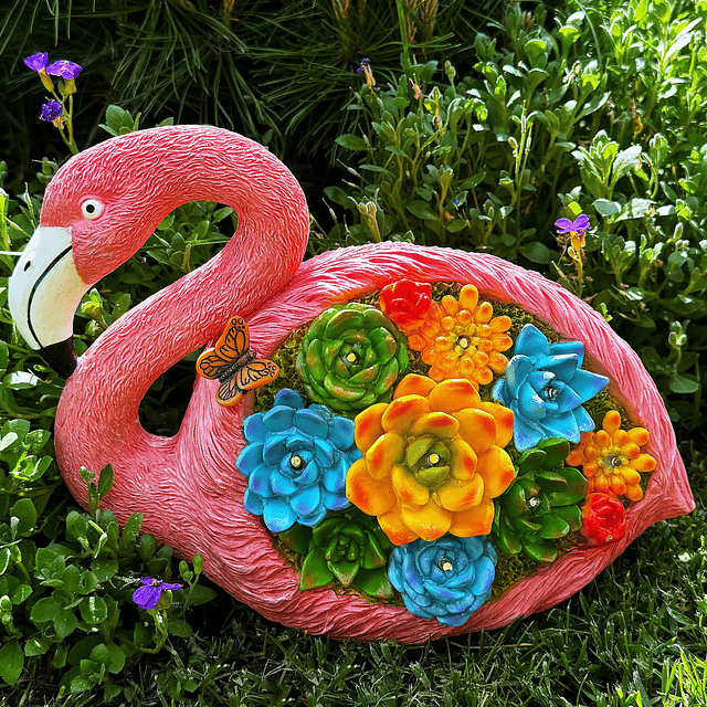 Decoración de jardín Estatua de flamenco Solar al aire libre