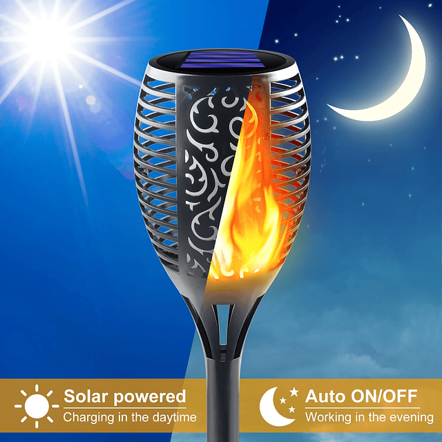 Antorcha solar con llama parpadeante de gran tamaño, luces s