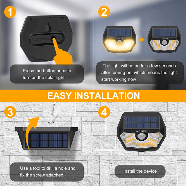 Luces solares para exteriores, sensor de movimiento, 150 LED