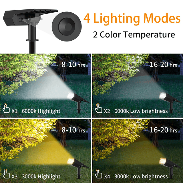 Focos solares para exteriores, 4 modos de iluminación, blanc